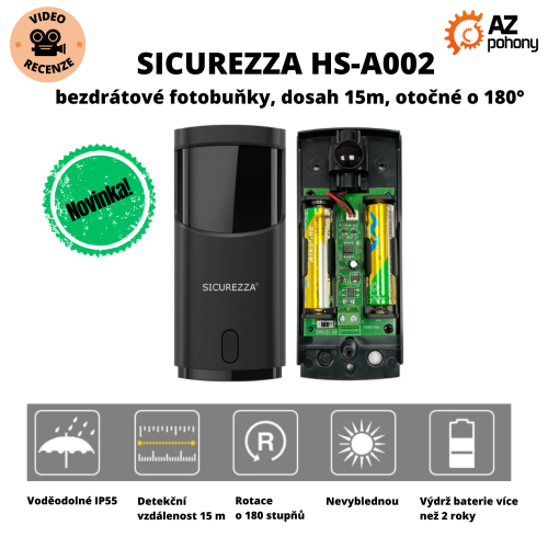 SICUREZZA HS-A002 - bezdrátové fotobuňky, dosah 15m, otočné o 180°